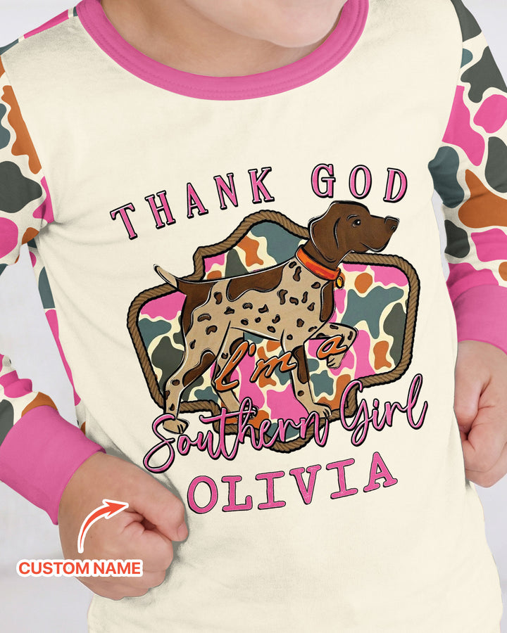Custom Name Thank God I'm a Southern Bamboo Two Piece Long Sleeve Pajama Set