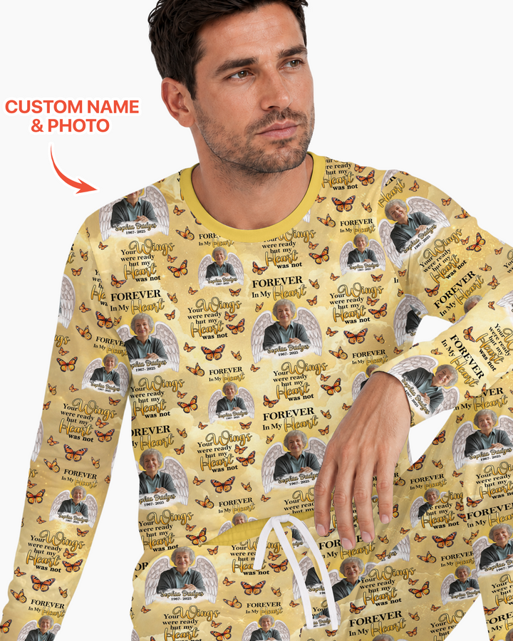 Custom Photo Forever In My Heart Family Matching Bamboo Men Pajama Set
