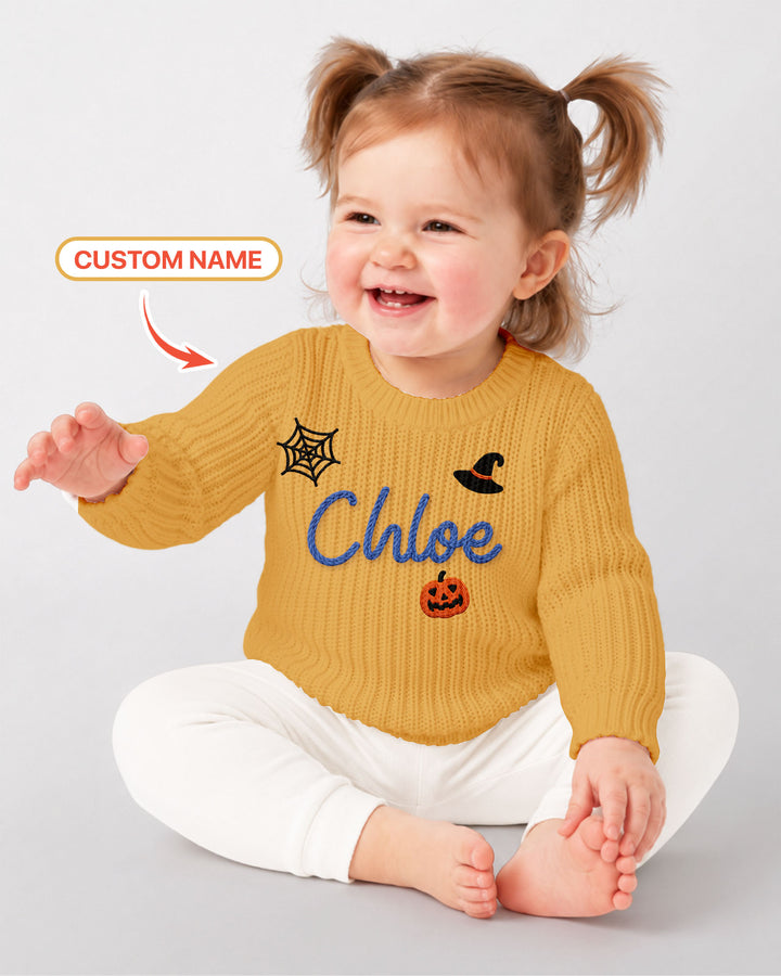 Happy Halloween Embroidered Baby Name Bamboo Knit Sweater Bubble