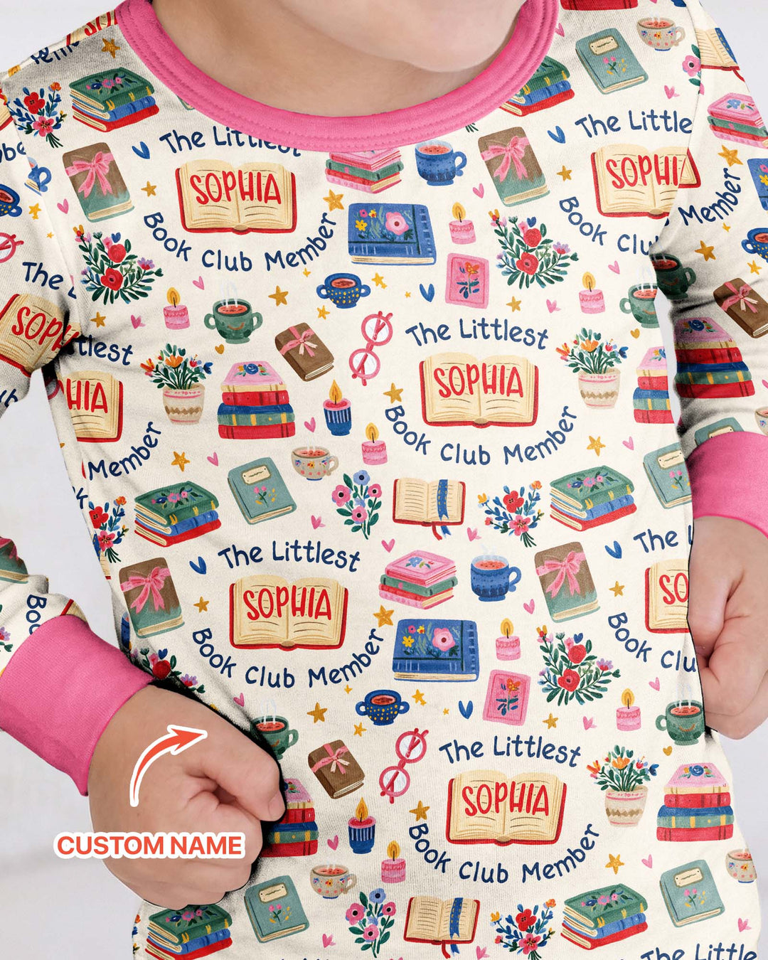 The Littlest Book Club Member Custom Name Bamboo Two Piece Long Sleeve Pajama Set