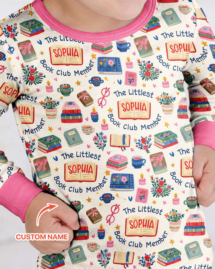 The Littlest Book Club Member Custom Name Bamboo Two Piece Long Sleeve Pajama Set