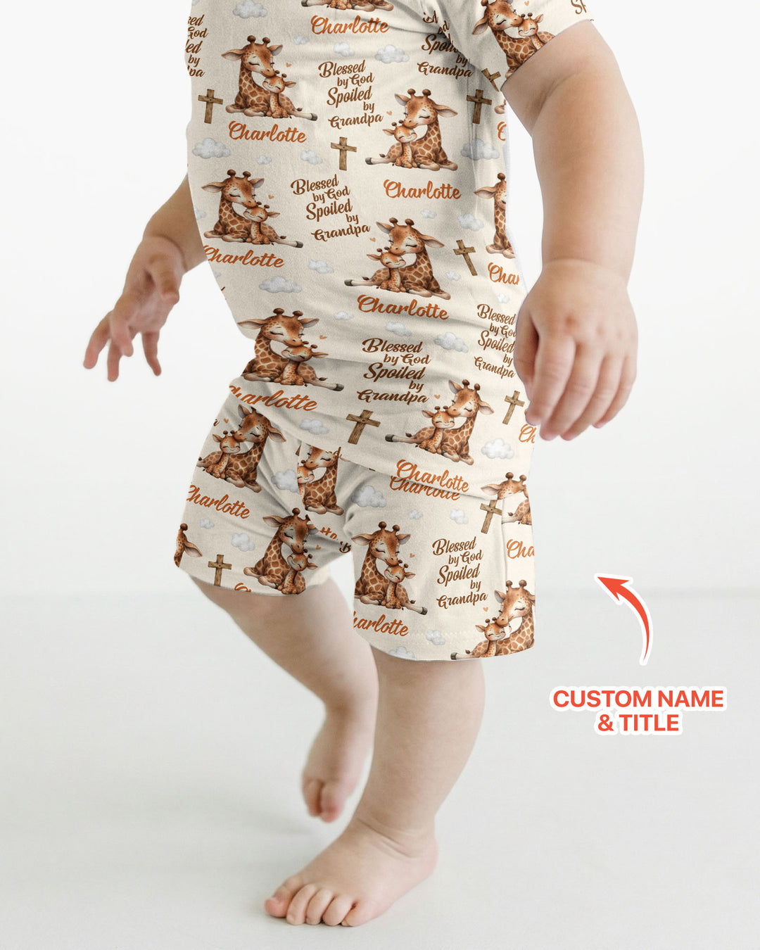 Custom Name Blessed By God Spoiled By Grandma Bamboo Two Piece Short Sleeve Shorts Pajama Set