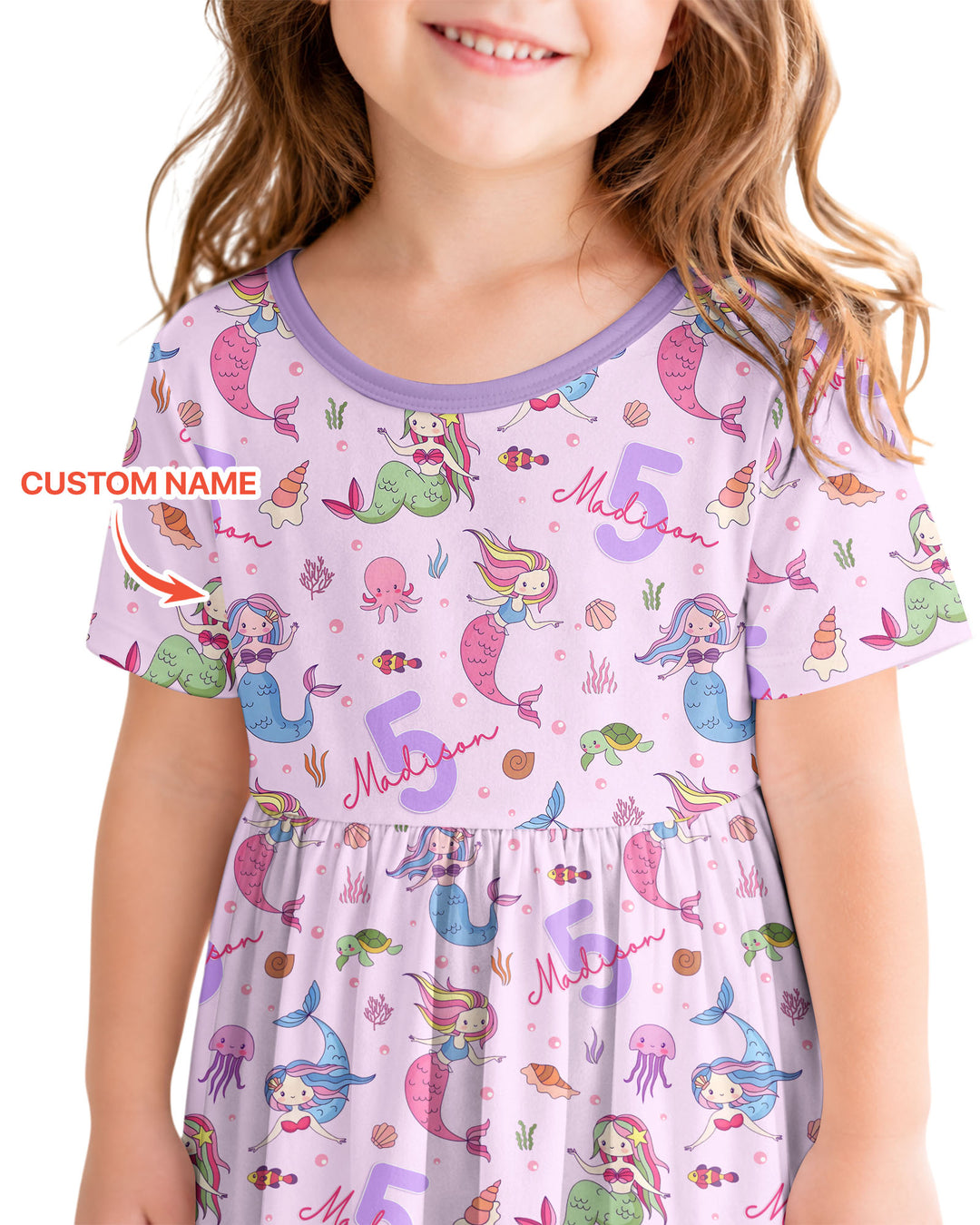 Custom Name Birthday Mermaid Bamboo Twirl Dress