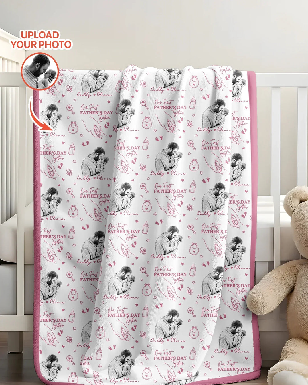 Custom Photo Our First Father's Day Together Bamboo Blanket