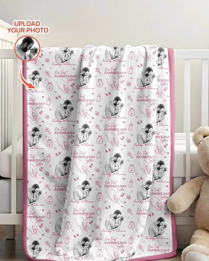 Custom Photo Our First Father's Day Together Bamboo Blanket
