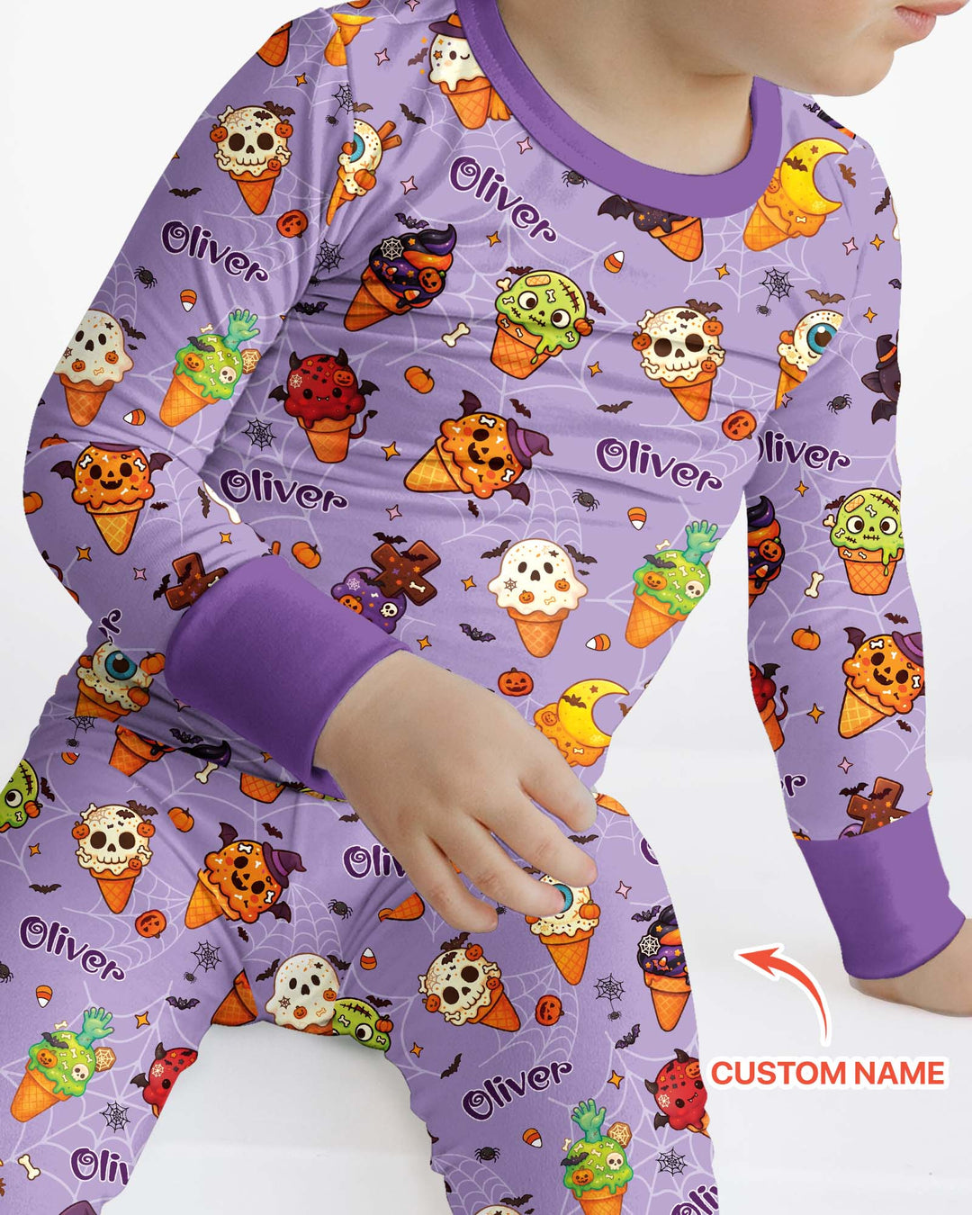Custom Name Halloween Ice Cream Bamboo Two Piece Long Sleeve Pajama Set
