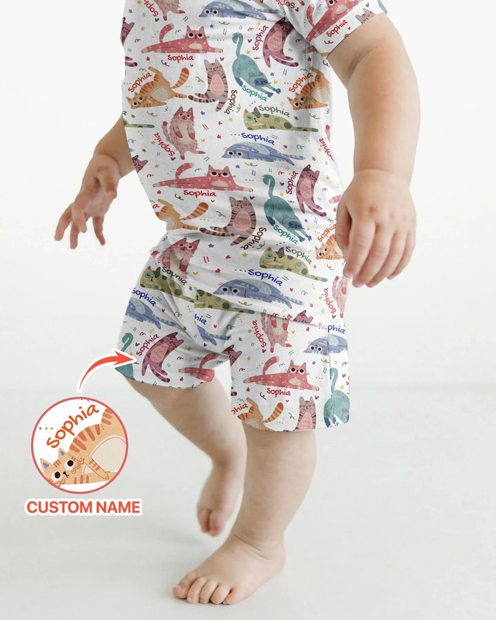 Cat Nap Crew Bamboo Two Piece Short Sleeve Shorts Pajama Set