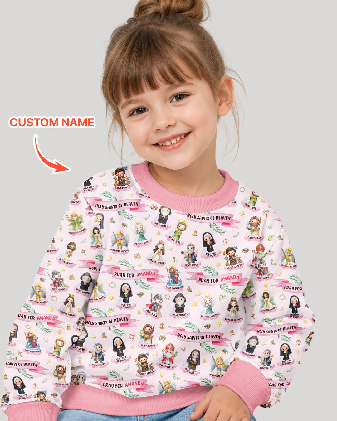 Sudadera de cuello redondo de bambú con nombre personalizado "Holy Saints of Heaven"