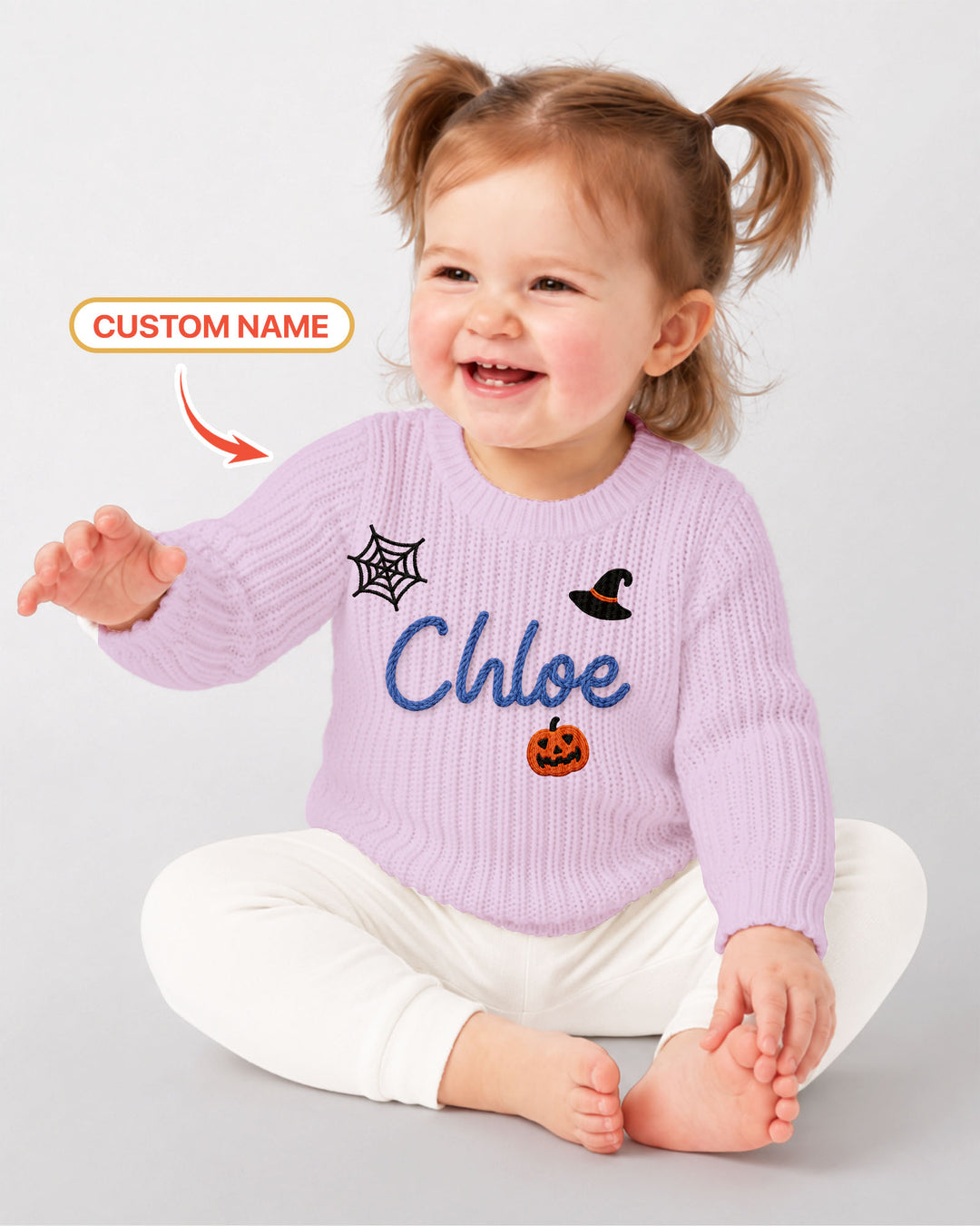 Happy Halloween Embroidered Baby Name Bamboo Knit Sweater Bubble
