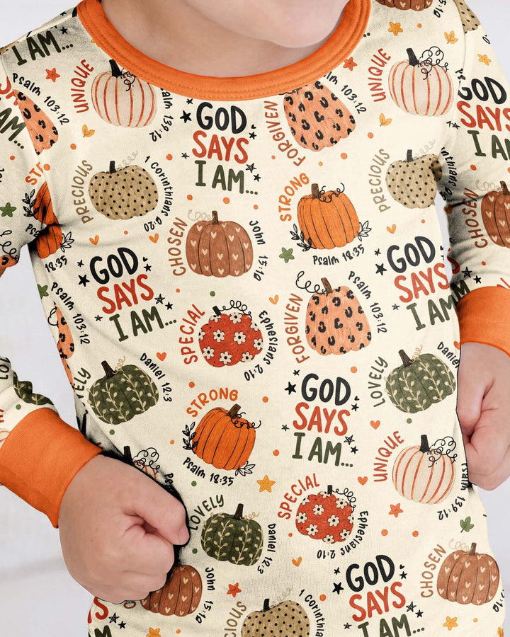 Fall God Says I Am Bamboo Two Piece Long Sleeve Pajama Set