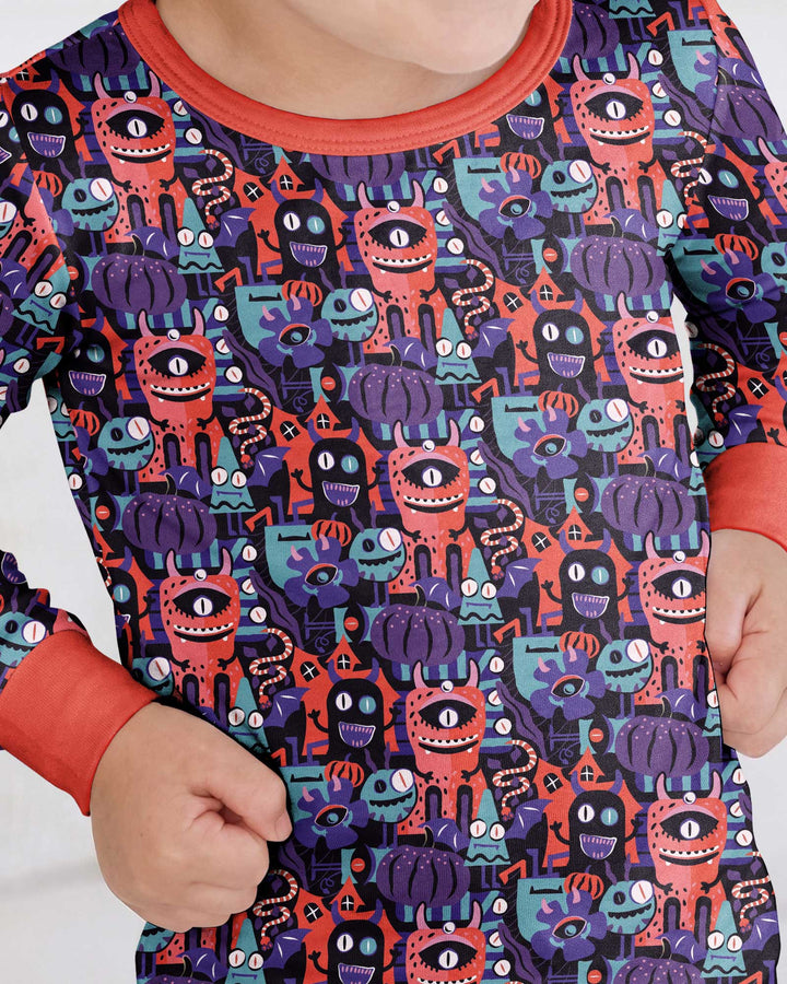 Halloween Multi Eyed Monsters Bamboo Two Piece Long Sleeve Pajama Set