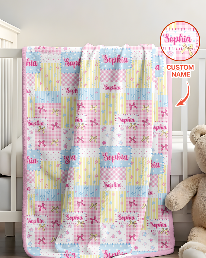 Custom Name Sweet Patchwork Bamboo Blanket