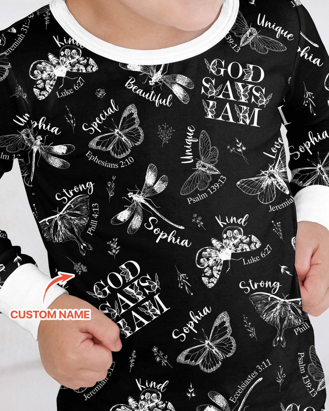 Custom Name God Says I Am Midnight Wings Bamboo Two Piece Long Sleeve Pajama Set
