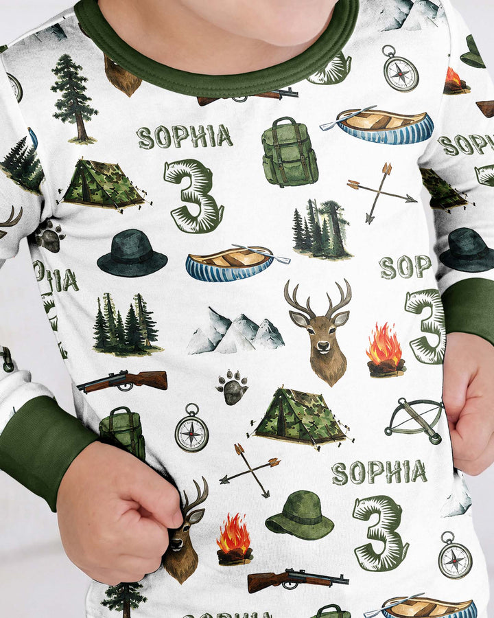 Personalized Birthday Camper Bamboo Two Piece Long Sleeve Pajama Set
