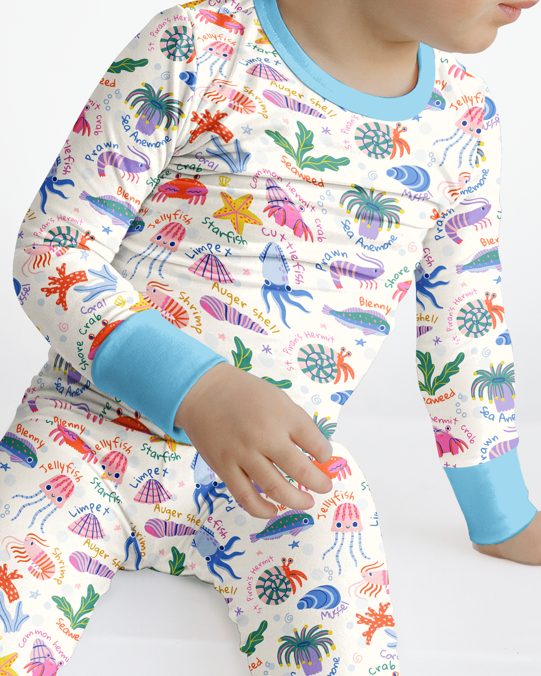 Conjunto de pijama de dos piezas de bambú de manga larga Tide Pool Pals