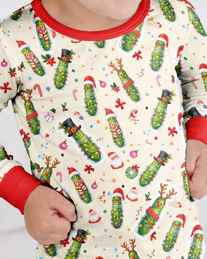 Funny Christmas Pickle Bamboo Two Piece Long Sleeve Pajama Set