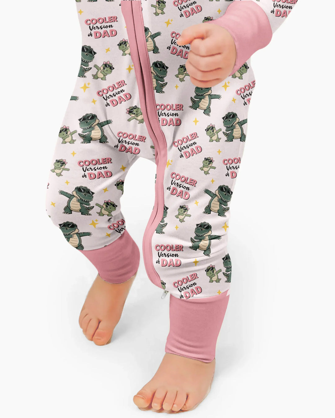 Divertido pijama de bambú convertible con cremallera de dinosaurio para papá e hijo a juego
