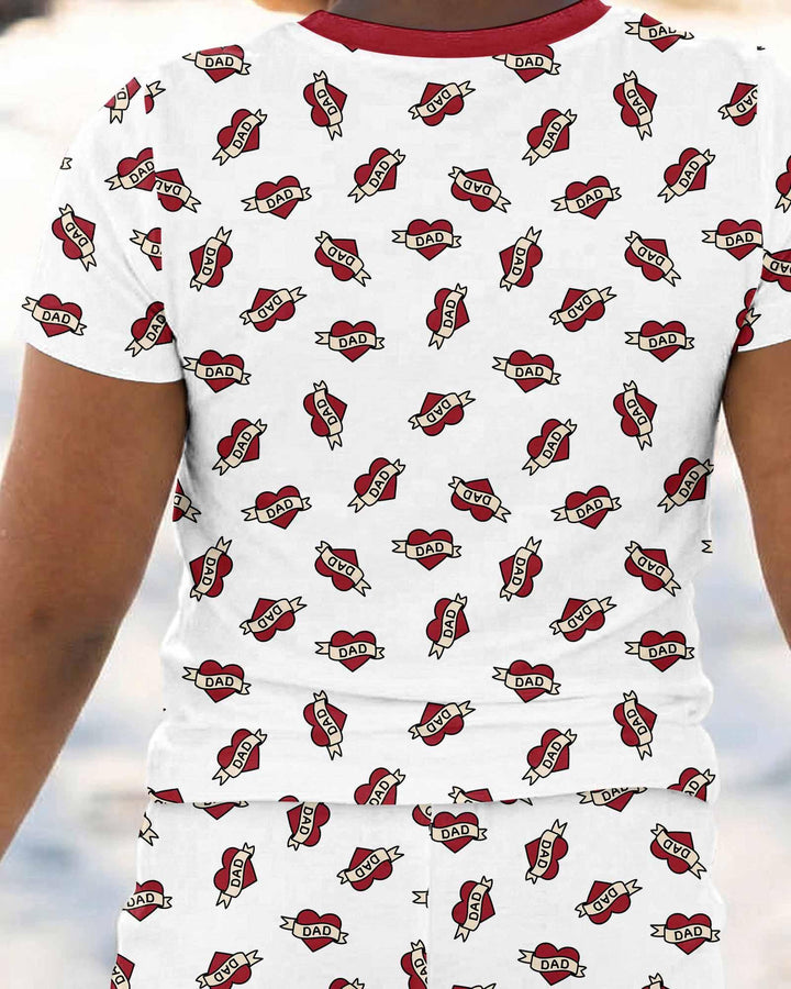 Old School Dad Hearts Daddy & Me Matching Bamboo Two Piece Short Sleeve Pajama Set