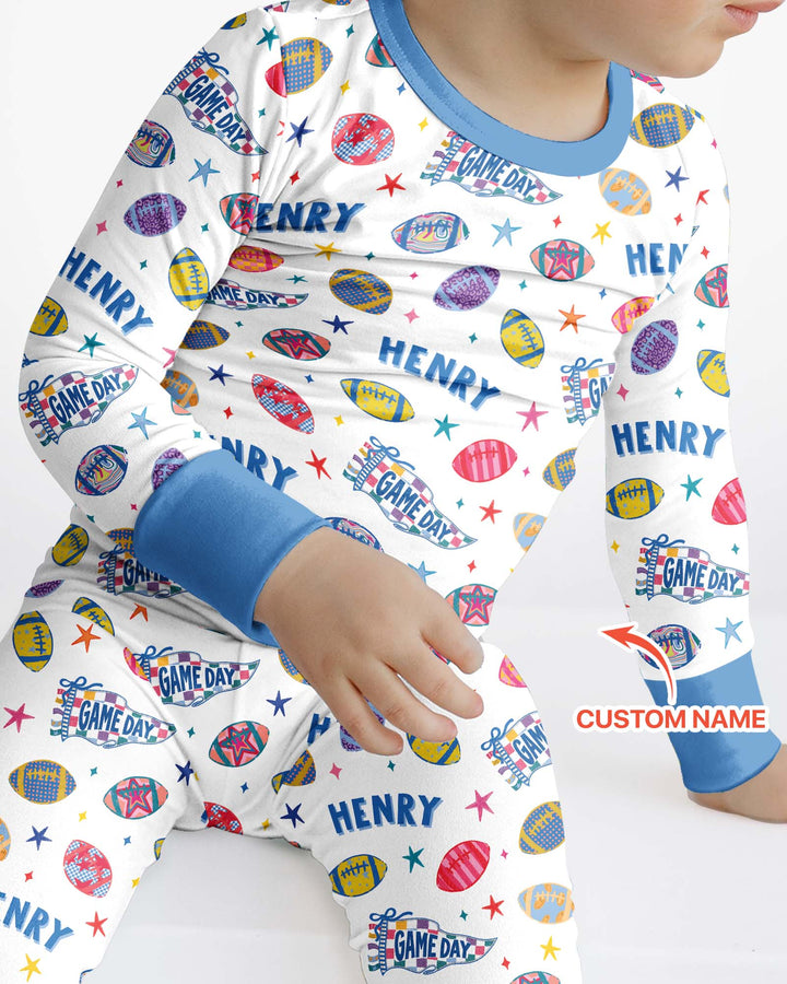 Custom Name Game day Bamboo Two Piece Long Sleeve Pajama Set