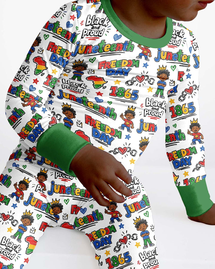 Juneteenth Black and Proud Bamboo Two Piece Long Sleeve Pajama Set