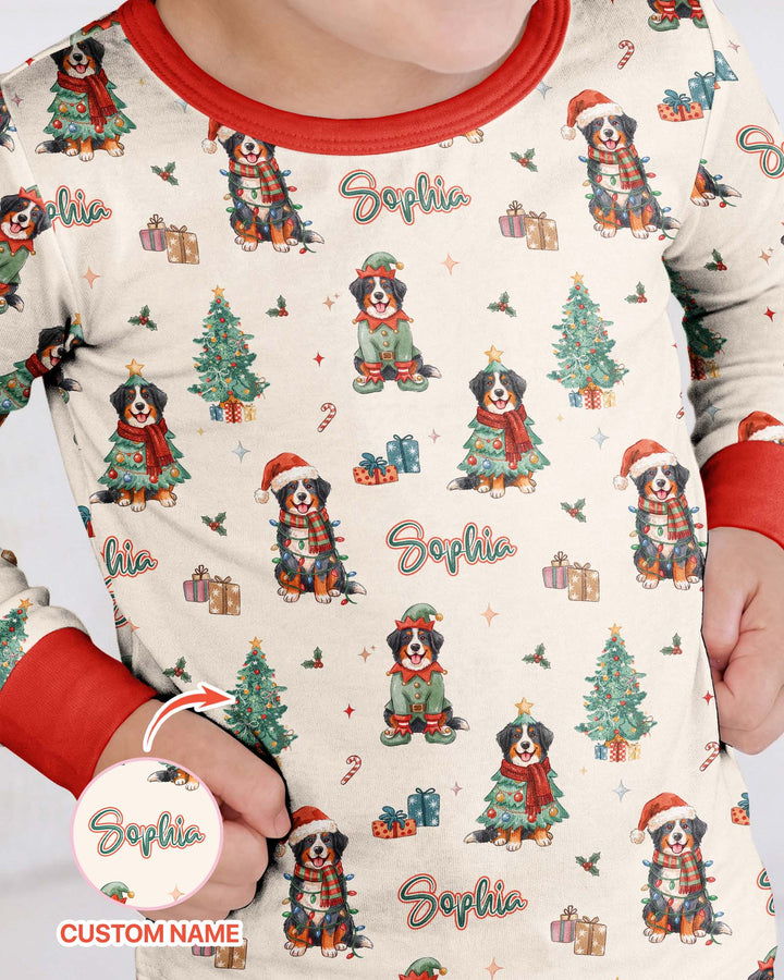 Christmas Bernese Mountain Dog Family Matching Bamboo Two Piece Long Sleeve Pajama Set