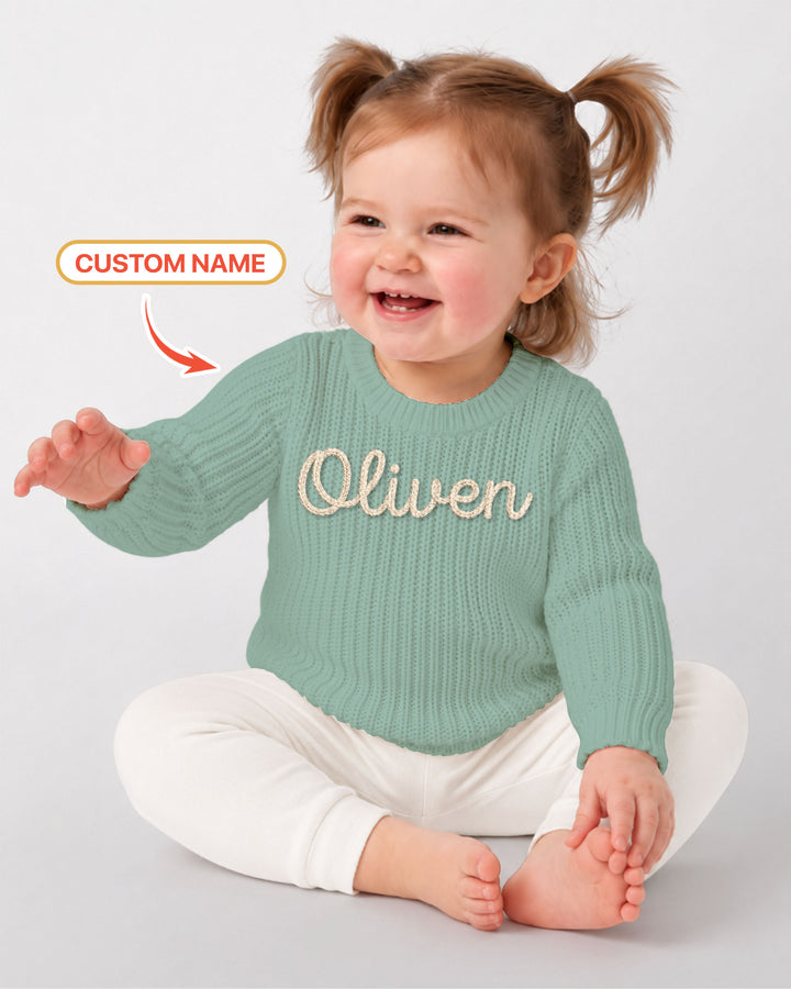 Embroidered Baby Name Bamboo Knit Sweater Bubble