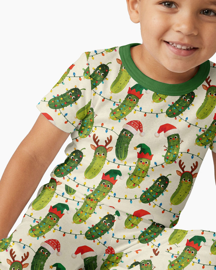 Cheerful Christmas Pickle Bamboo Two Piece Short Sleeve Pajama Set