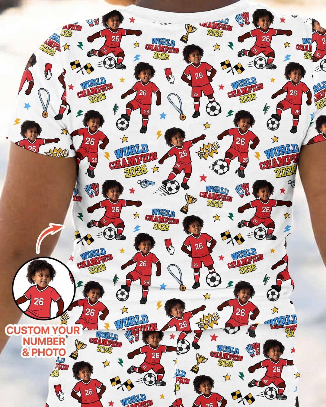 Custom Photo World Champion 2026  Family Matching Bamboo Two Piece Short Sleeve Pajama Set