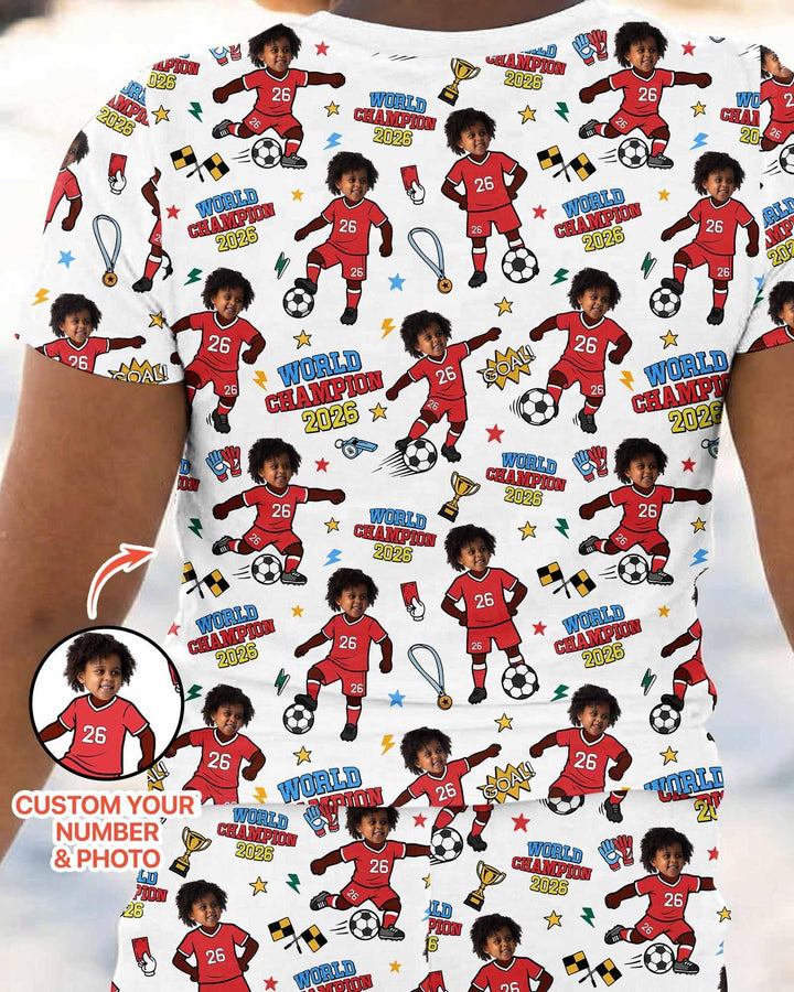 Custom Photo World Champion 2026  Family Matching Bamboo Two Piece Short Sleeve Pajama Set