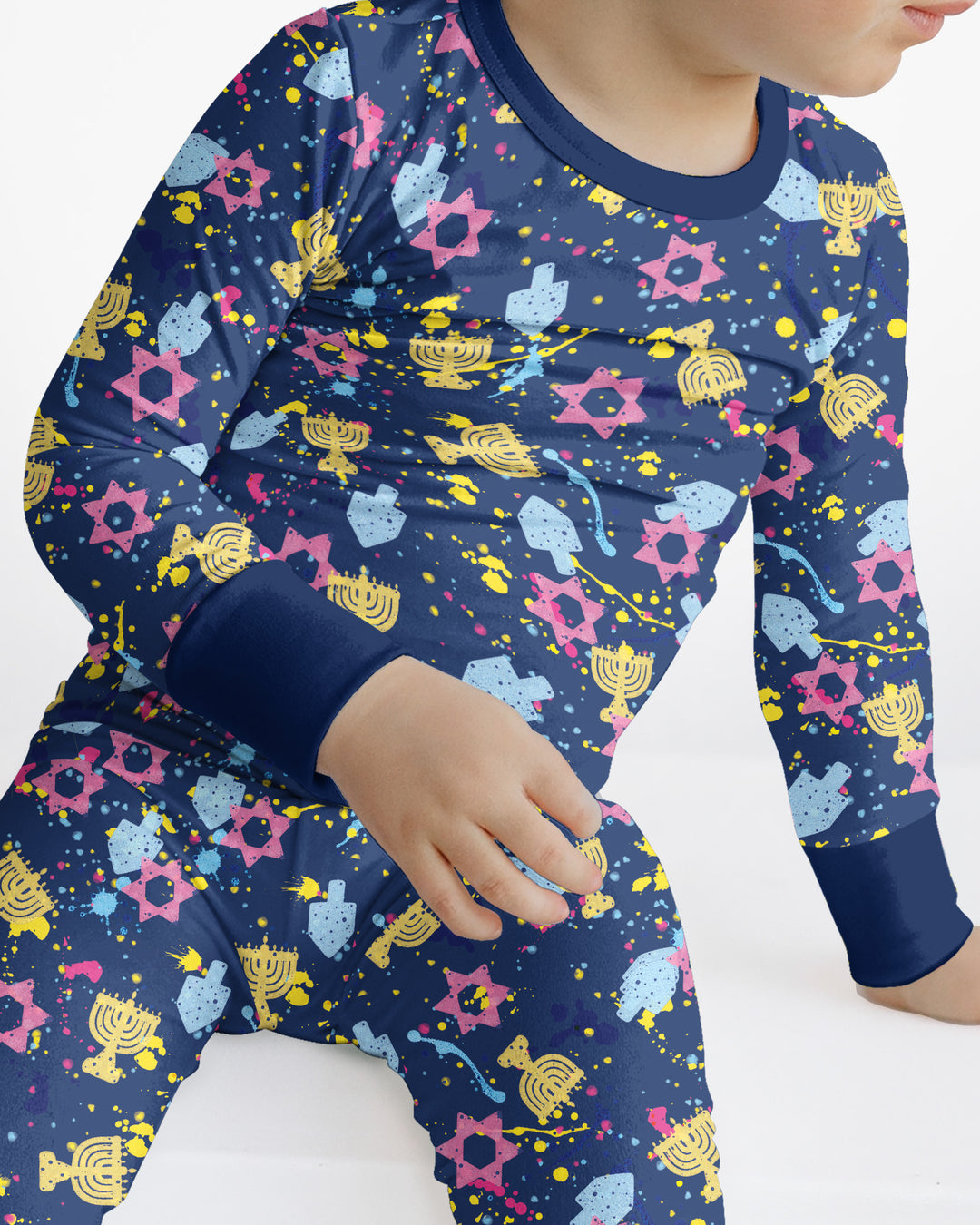 Hanukkah Family Splatter Paint  Bamboo Two Piece Long Sleeve Pajama Set