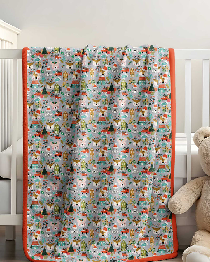 Christmas Woodland Deer Fox Bear Bamboo Blanket