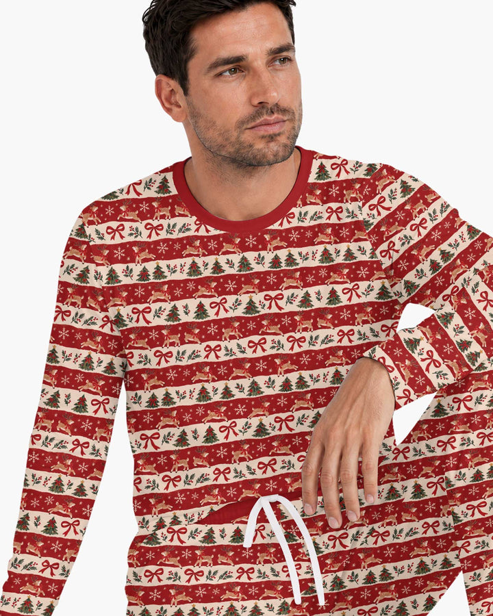 Vintage Reindeer Christmas Stripes Bamboo Men's Pajama Set