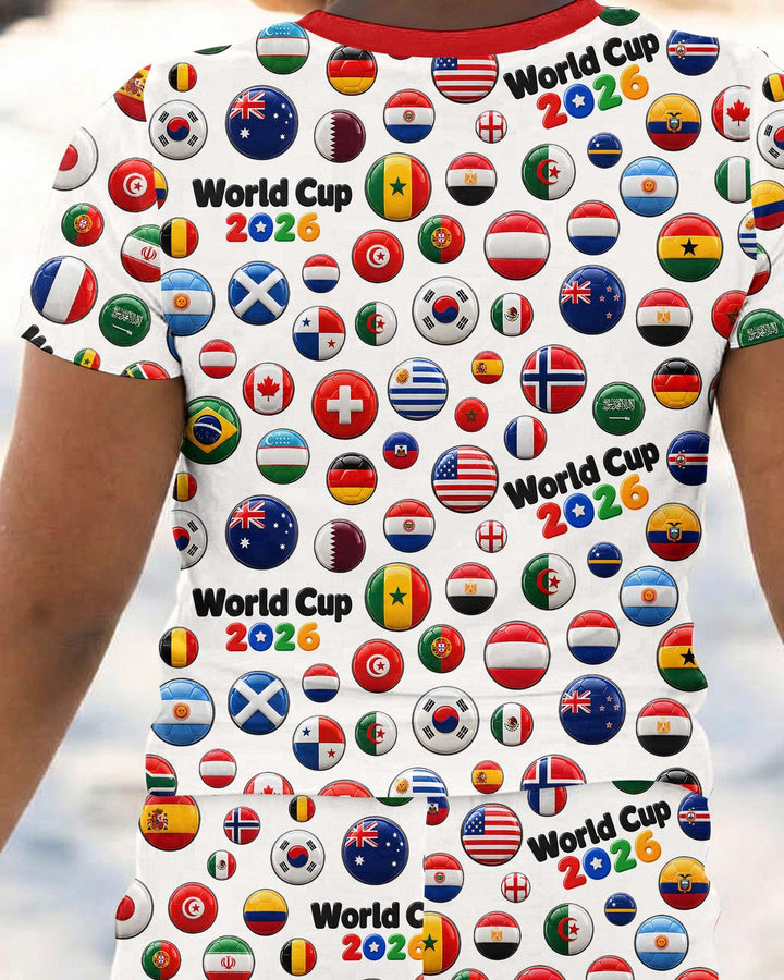 Soccer Cup All Country Balls Bamboo Two Piece Short Sleeve Pajama Set