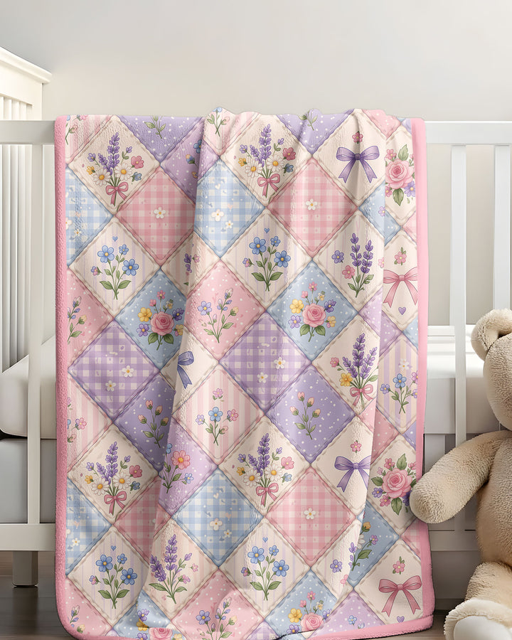 Pastel Floral Patchwork Bow Bamboo Quilt Blanket