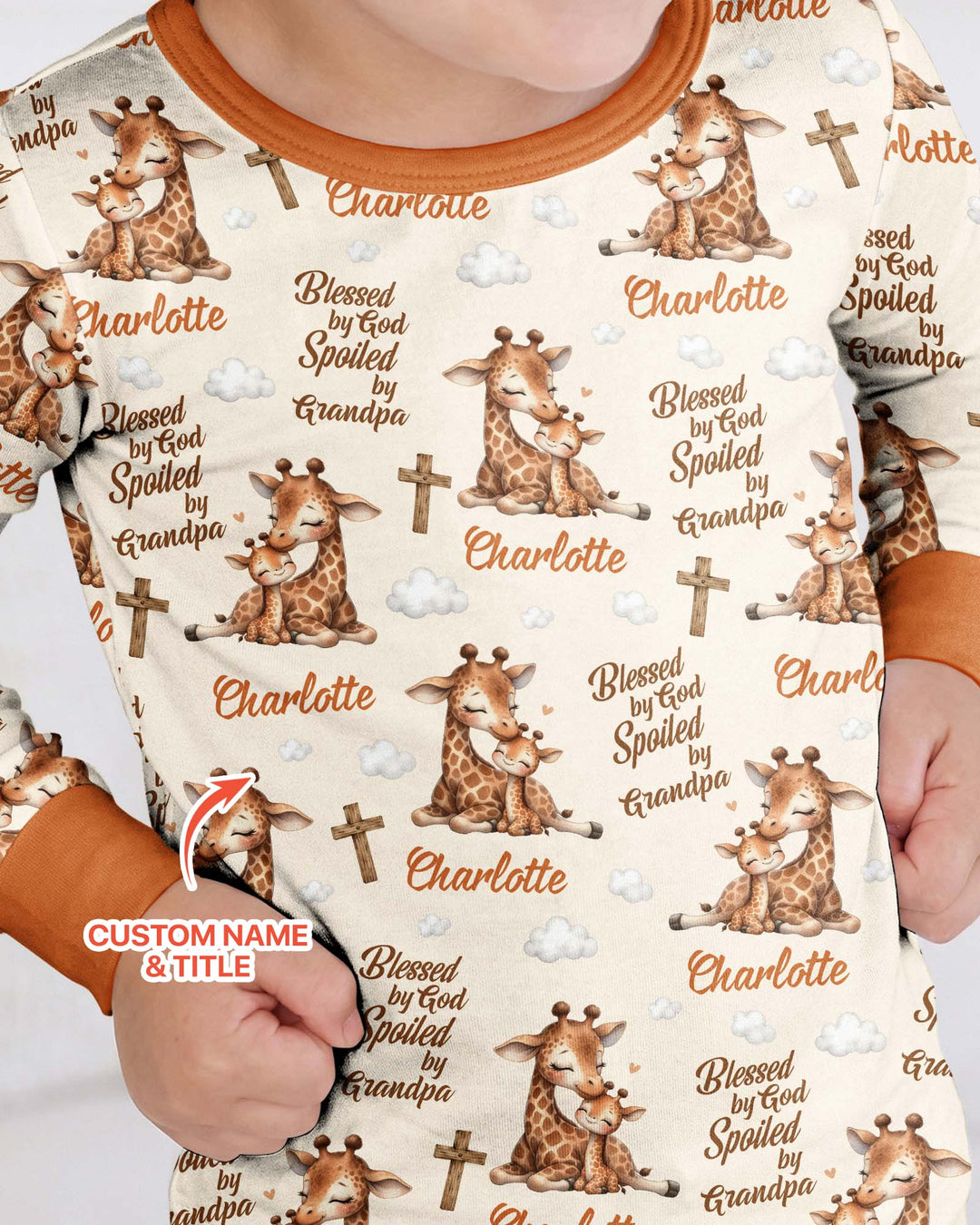 Custom Name Blessed By God Spoiled By Grandma Bamboo Two Piece Long Sleeve Pajama Set