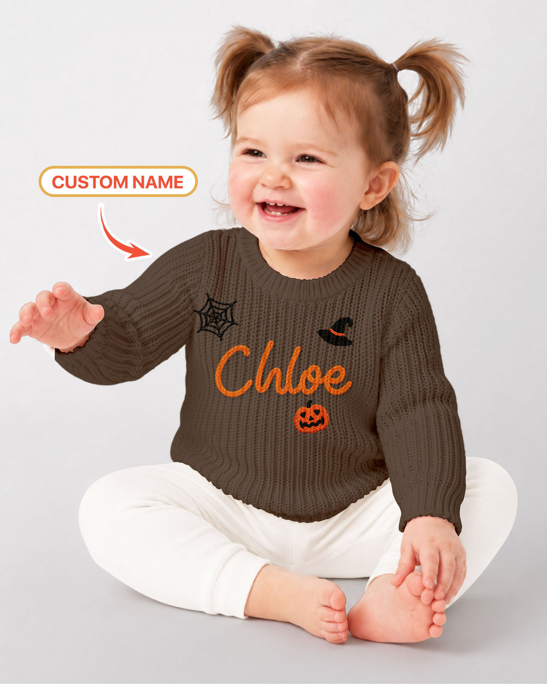 Happy Halloween Embroidered Baby Name Bamboo Knit Sweater Bubble
