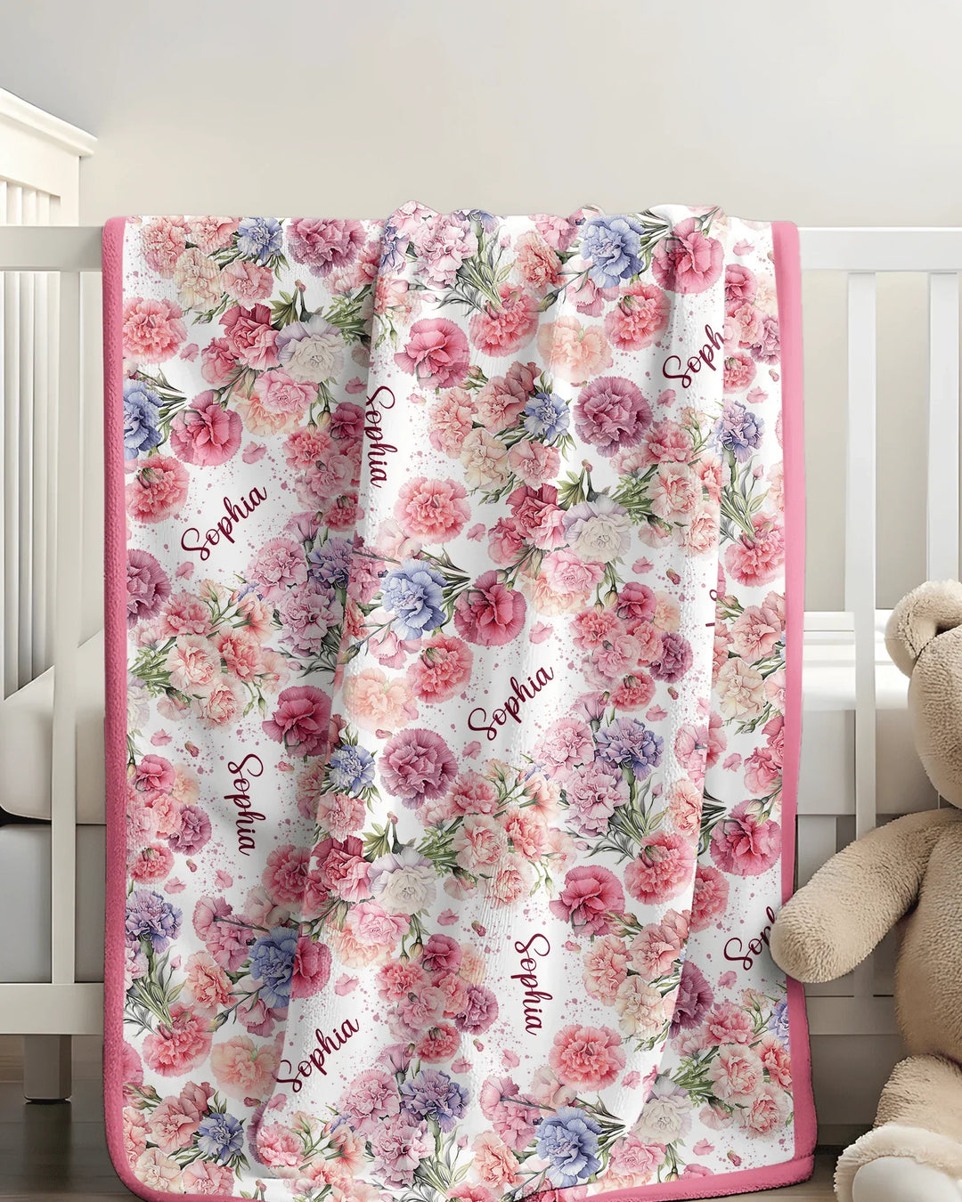 Custom Name Birth Month Flowers Bamboo Blanket