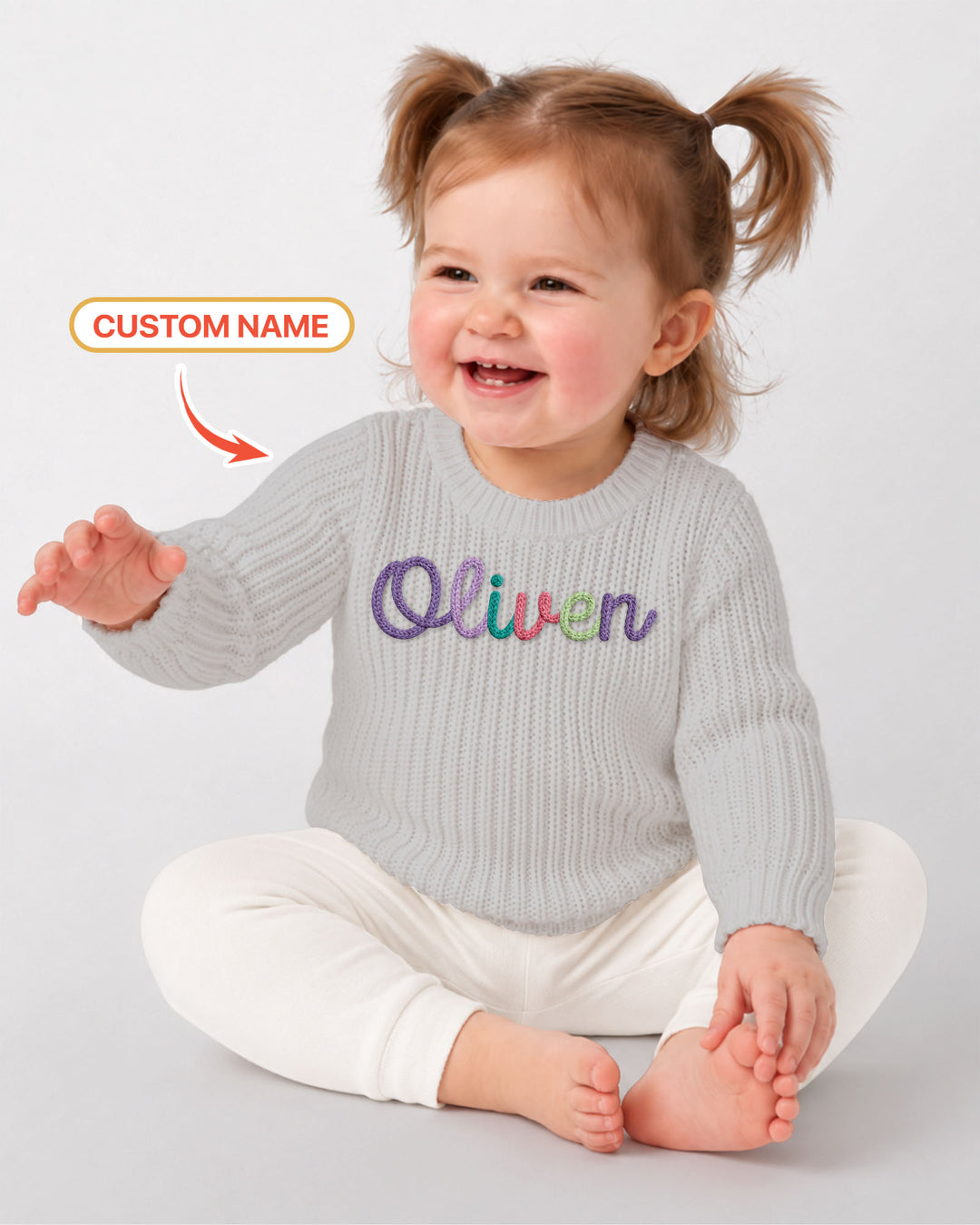 Embroidered Baby Name Bamboo Knit Sweater Bubble