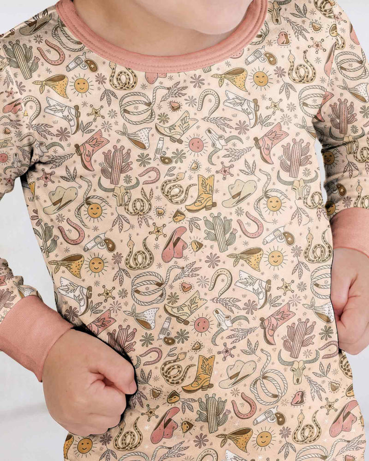 Doodly Cowboy Bamboo Two Piece Long Sleeve Pajama Set