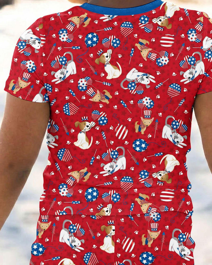 Red, White & Woof Family Matching Bamboo Two Piece Short Sleeve Pajama Set