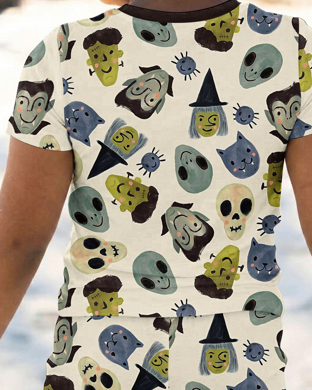 Halloween Face Bamboo Two Piece Short Sleeve Pajama Set For Haloween