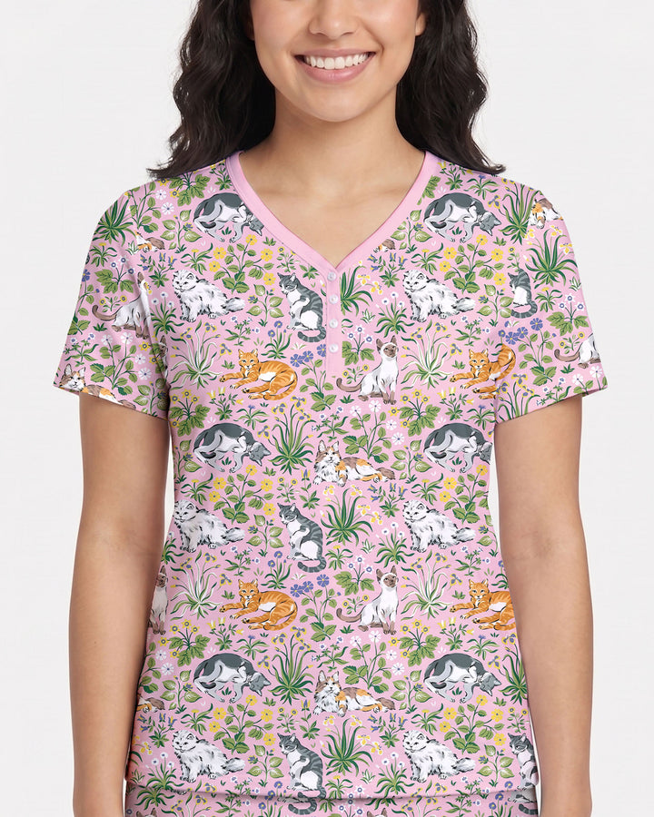 Kitten Garden Family Matching Bamboo Women Short Pajama Set
