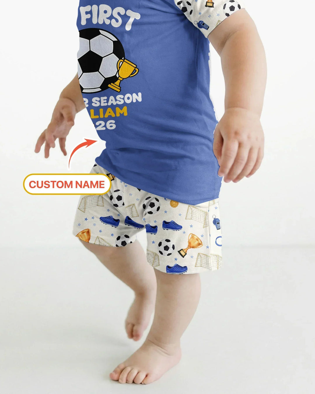 Custom Name My First Soccer Season Bamboo Two Piece Short Sleeve Shorts Pajama Set