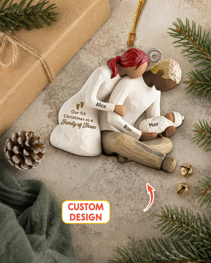 Our First Christmas As Family Of Three- Personalized Acrylic Ornament Personalized 1-Side Photo Acrylic Ornament