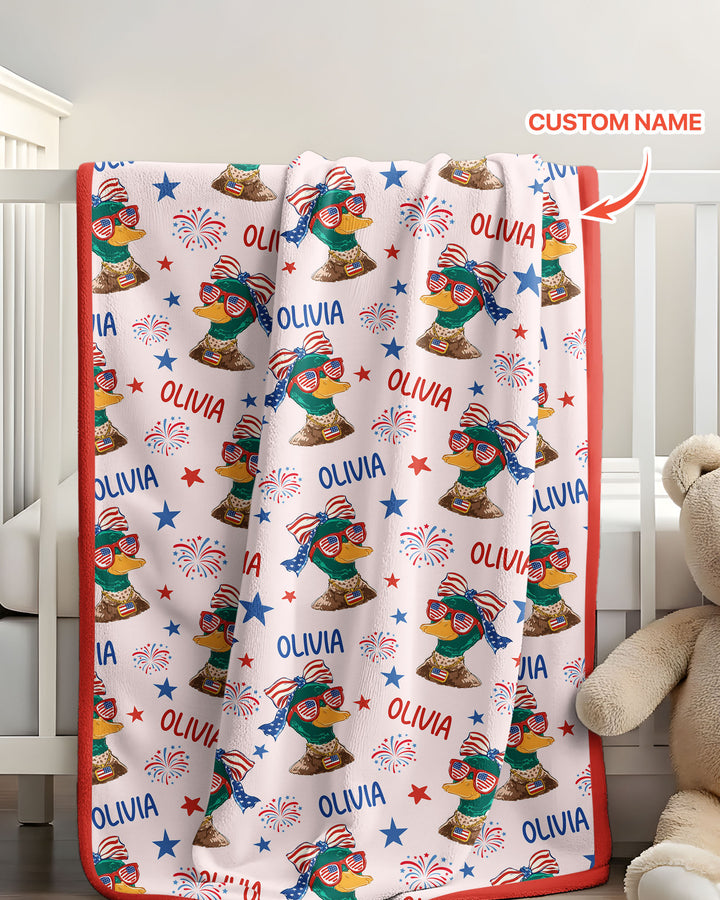 Custom Name Patriotic Mallard Duck Bamboo Blanket