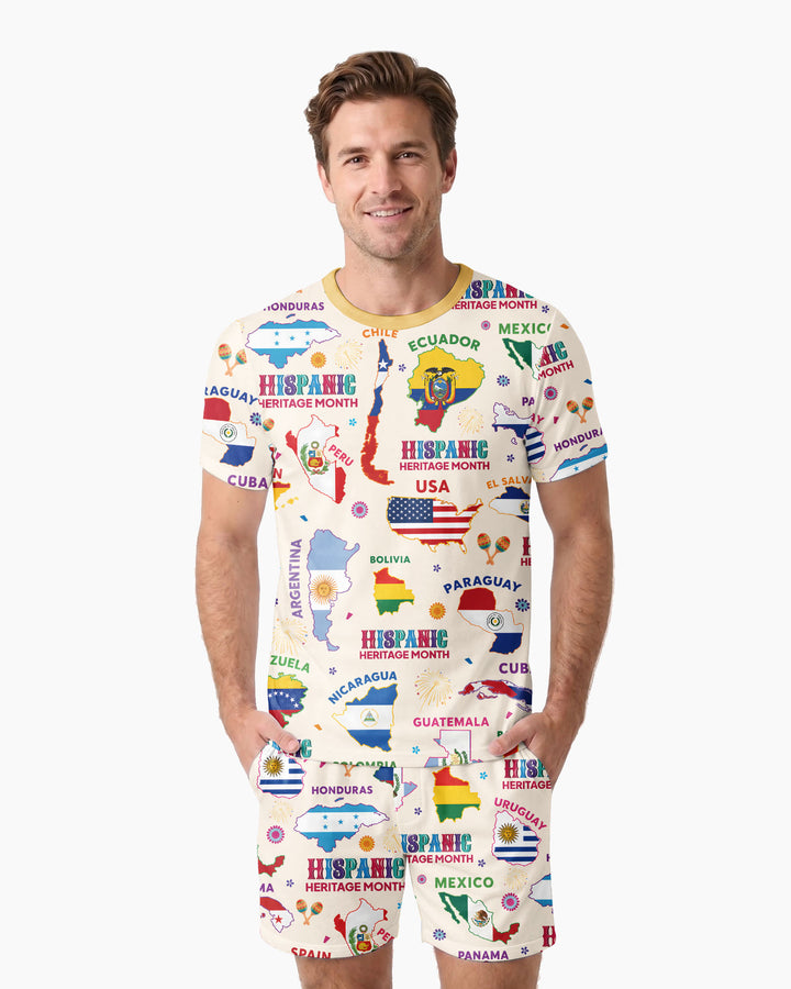 Hispanic Heritage Month Country Flags Bamboo Men Short Sleeve Short Pajama Set