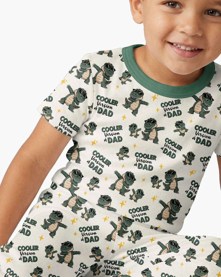 Cool Dino Daddy & Me Matching Bamboo Two Piece Short Sleeve Pajama Set