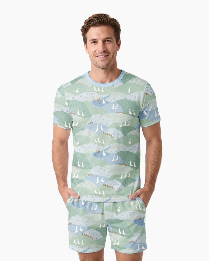 Wandering Geese Family Matching Bamboo Men Short Sleeve Short Pajama Set