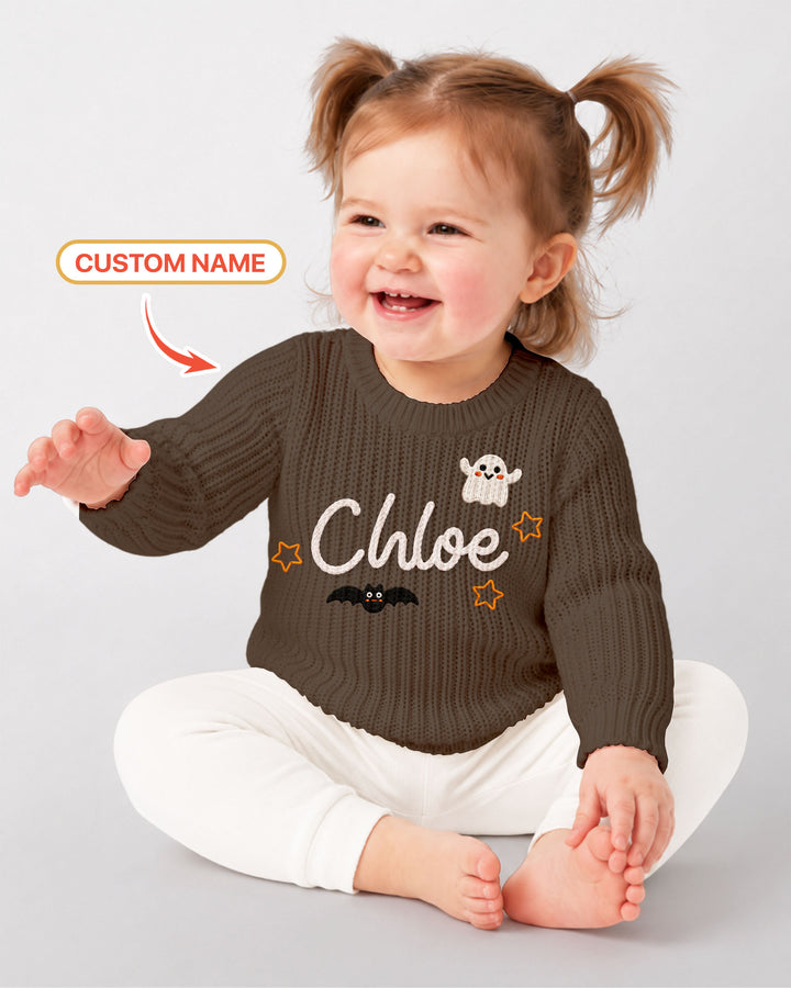 Happy Halloween Embroidered Baby Name Bamboo Knit Sweater Bubble