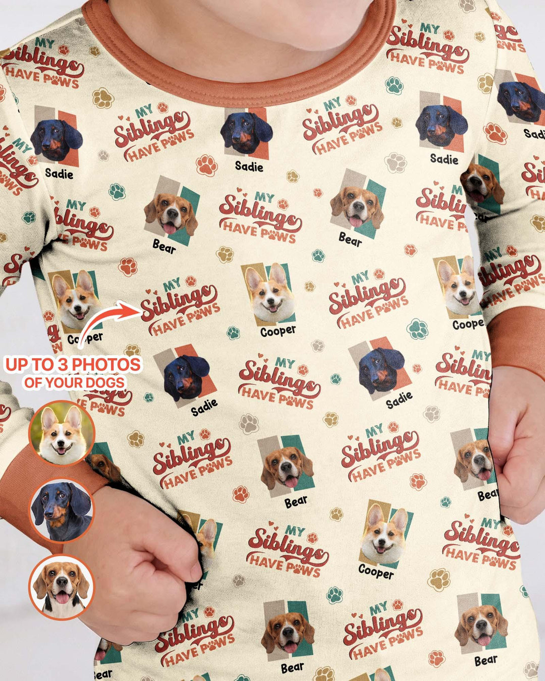 Custom Dog Photos "My Siblings Have Paws" Bamboo Two Piece Long Sleeve Pajama Set